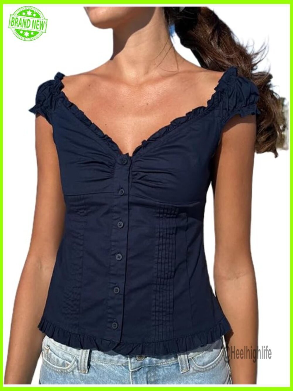 Y2K Crop Top Deep V Neck Sleeveless Button Down Slim Fit Streetwear Blouse